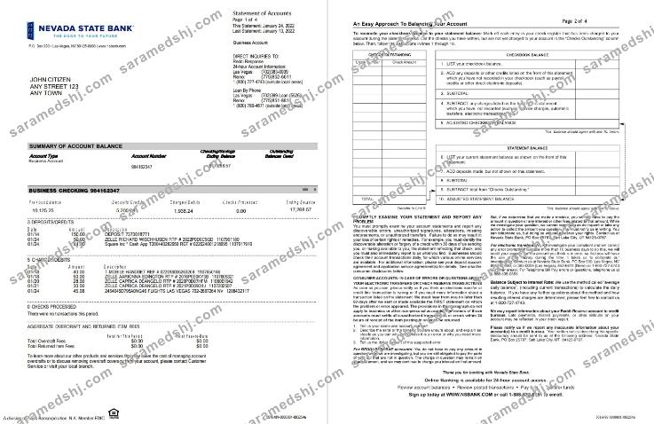 USA Nevada State Bank business checking st 4 pages